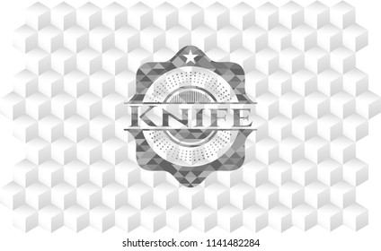 Knife retro style grey emblem with geometric cube white background