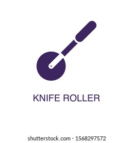 Knife roller element in flat simple style on white background. Knife roller icon, with text name concept template