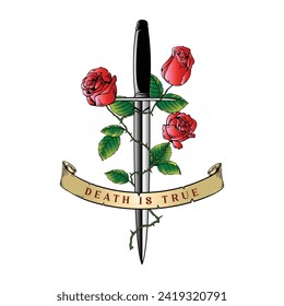 knife and rose flower artwork