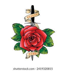 knife and rose flower artwork