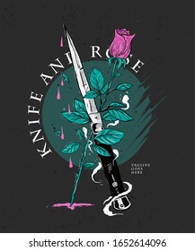 knife and rose illustration for t-shirt design