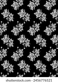 knife and roses vector pattern white on black. background wallpaper.