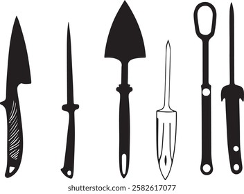 Knife Rustic Tool for Gardening, Silhouette vector art illustration with a white background