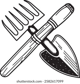 Knife Rustic Tool for Gardening, Silhouette vector art illustration with a white background