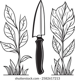Knife Rustic Tool for Gardening, Silhouette vector art illustration with a white background