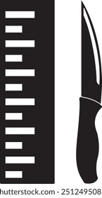 Icono de cuchillo y escala sobre fondo blanco