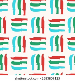 Knife seamless pattern. Survival or kitchen knives silhouettes. Simple backdrop with tourism hiking accessories. Print for fabric wrapping website, nowaday vector background