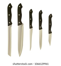 Knife set with black handle. Different type. Vector illustration. Food preparation.