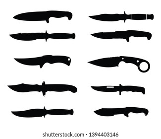 Knife Set black silhouette. Set of different knifes black silhouette icons isolated on white background. army knife