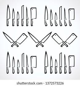Knife set. Collection icon Knife. Vector