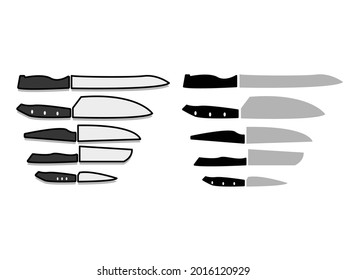 Conjunto de cuchillos, diseño de conjunto de cocina, ilustración de cuchillo