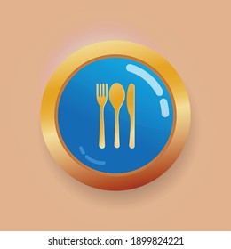 Knife set line icon vector. Gold round button on Cream color background