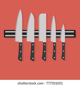 Knife set vector illustration on red background