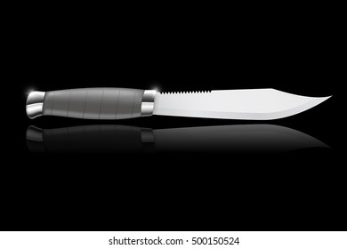 Knife. Sharp steel blade with black handle. Vector illustration