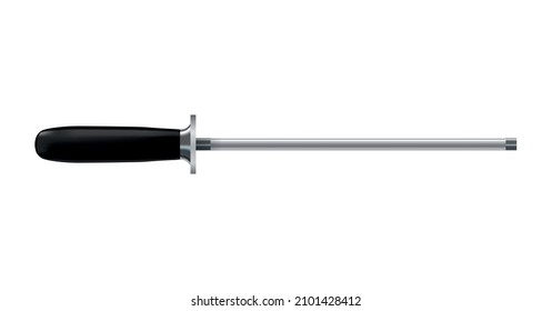 Knife sharpener with black handle on white background realistic vector illustration