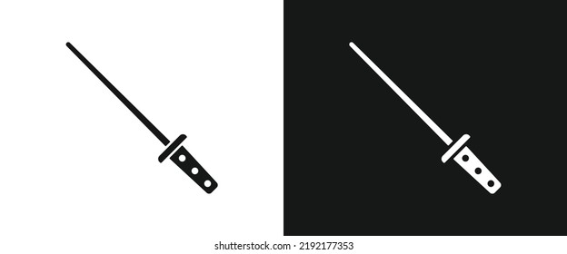 Knife sharpener flat icon for web. Simple knife sharpener sign web icon silhouette with invert color. Sharpening steel solid black icon vector design. Knife sharpener cartoon clipart. Kitchen concept