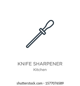 Knife sharpener icon. Thin linear knife sharpener outline icon isolated on white background from kitchen collection. Line vector sign, symbol for web and mobile