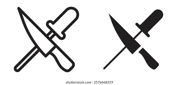 Knife sharpener icons in outline and stroke versions