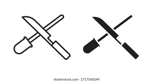 Ícones do afiador de faca. Pixel perfeito. Ícone de contorno de vetor. Conceito de logotipo plano.