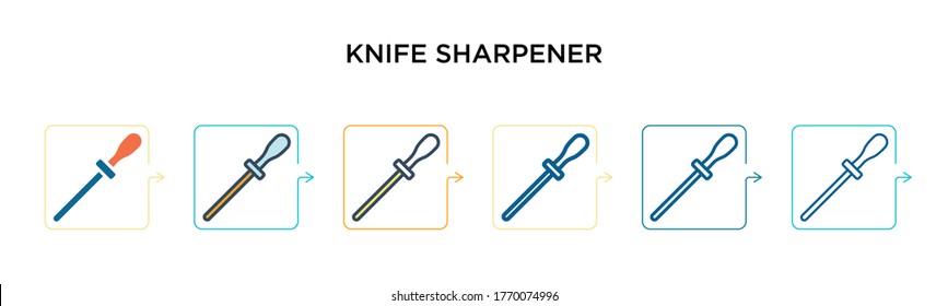 Knife sharpener vector icon in 6 different modern styles. Black, two colored knife sharpener icons designed in filled, outline, line and stroke style. Vector illustration can be used for web, mobile,