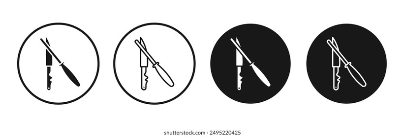 Knife sharpener vector icon set black filled and outlined style.