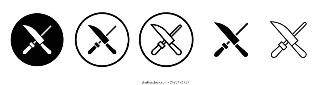 Knife sharpener vector icon set in black and white color.