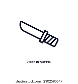 en el icono de la funda. Cuchillo delgado en icono de vaina de la colección de cultura y civilización. Vector de contorno aislado en fondo blanco. El cuchillo editable en el símbolo de la funda puede ser usado web y móvil