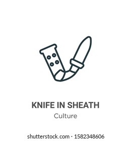 Knife in sheath outline vector icon. Thin line black knife in sheath icon, flat vector simple element illustration from editable culture concept isolated on white background