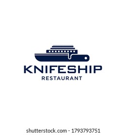 Knife Ship Restaurant logo design vector