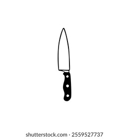 A knife is shown in a black and white drawing