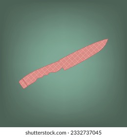 Knife sign. Apricot Icon with Brick Red parquet floor graphic pattern on a Ebony background. Feldgrau. Green. Illustration.