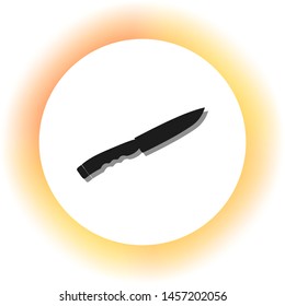 Knife sign. Dark icon with shadow on the glowing circle button. Illustration.