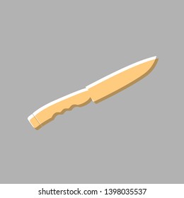 Knife sign. Emboss effect with light orange icon on gray background.