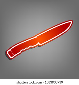 Knife sign. Flat red icon with linear white icon with gray shadow at grayish background. Illustration.