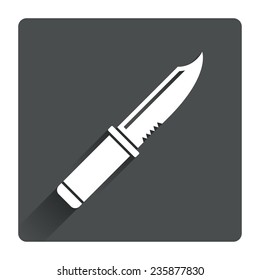Knife sign icon. Edged weapons symbol. Stab or cut. Hunting equipment. Gray flat square button with shadow. Modern UI website navigation. Vector