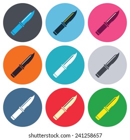 Knife sign icon. Edged weapons symbol. Stab or cut. Hunting equipment. Colored round buttons. Flat design circle icons set. Vector