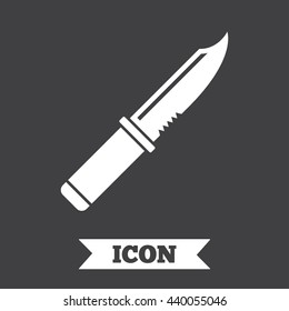 Knife sign icon. Edged weapons symbol. Stab or cut. Hunting equipment. Graphic design element. Flat knife symbol on dark background. Vector