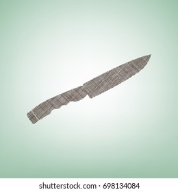 Knife sign. Vector. Brown flax icon on green background with light spot at the center.