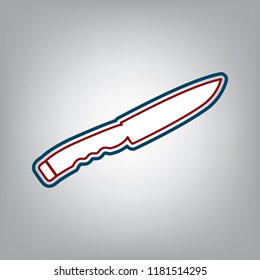 Knife sign. Vector. Dark red, transparent and midnight green stroke of white icon at grayish background.