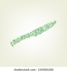 Knife sign. Vector. Green hexagon rastered icon and noised opacity and size at light green background with central light.