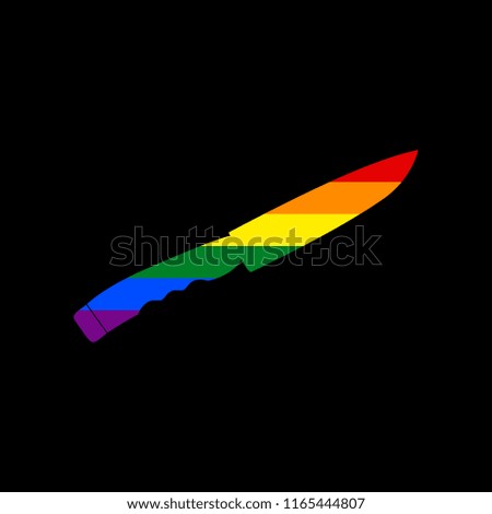 Knife sign. Vector. Icon with colors of LGBT flag at black background.