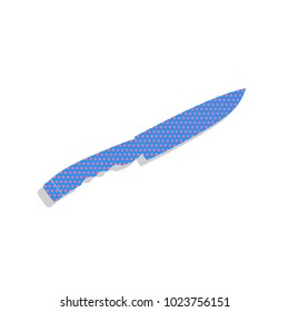 Knife sign. Vector. Neon blue icon with cyclamen polka dots pattern with light gray shadow on white background. Isolated.