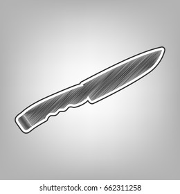 Knife sign. Vector. Pencil sketch imitation. Dark gray scribble icon with dark gray outer contour at gray background.