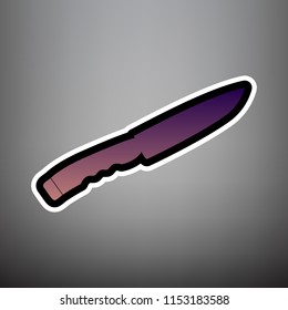 Knife sign. Vector. Violet gradient icon with black and white linear edges at gray background.