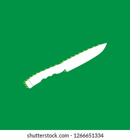 Knife sign. Vector. White flat icon with yellow striped shadow at green background.