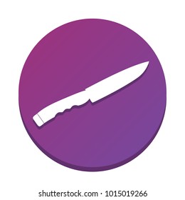 Knife sign. Vector. White icon with flat shadow on purpureus circle at white background. Isolated.