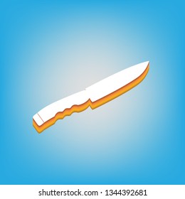 Knife sign. Vector. White icon with 3d warm-colored gradient body at sky blue background.