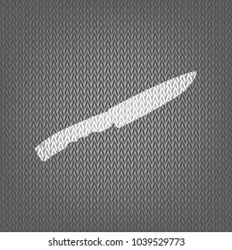Knife sign. Vector. White knitted icon on gray knitted background. Isolated.