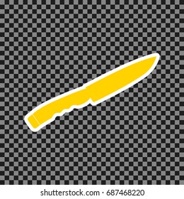 Knife sign. Vector. Yellow icon with white contour on dark transparent background.