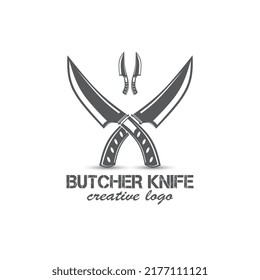 knife silhouette design with various shapes, butcher knife logo element or icon with x shape, vector illustration